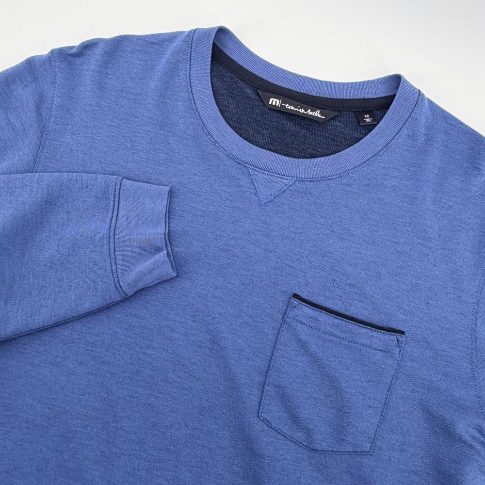 TravisMathew Sweatshirt Mens Medium Blue Pima Cotton Modal Pocket Crewneck
